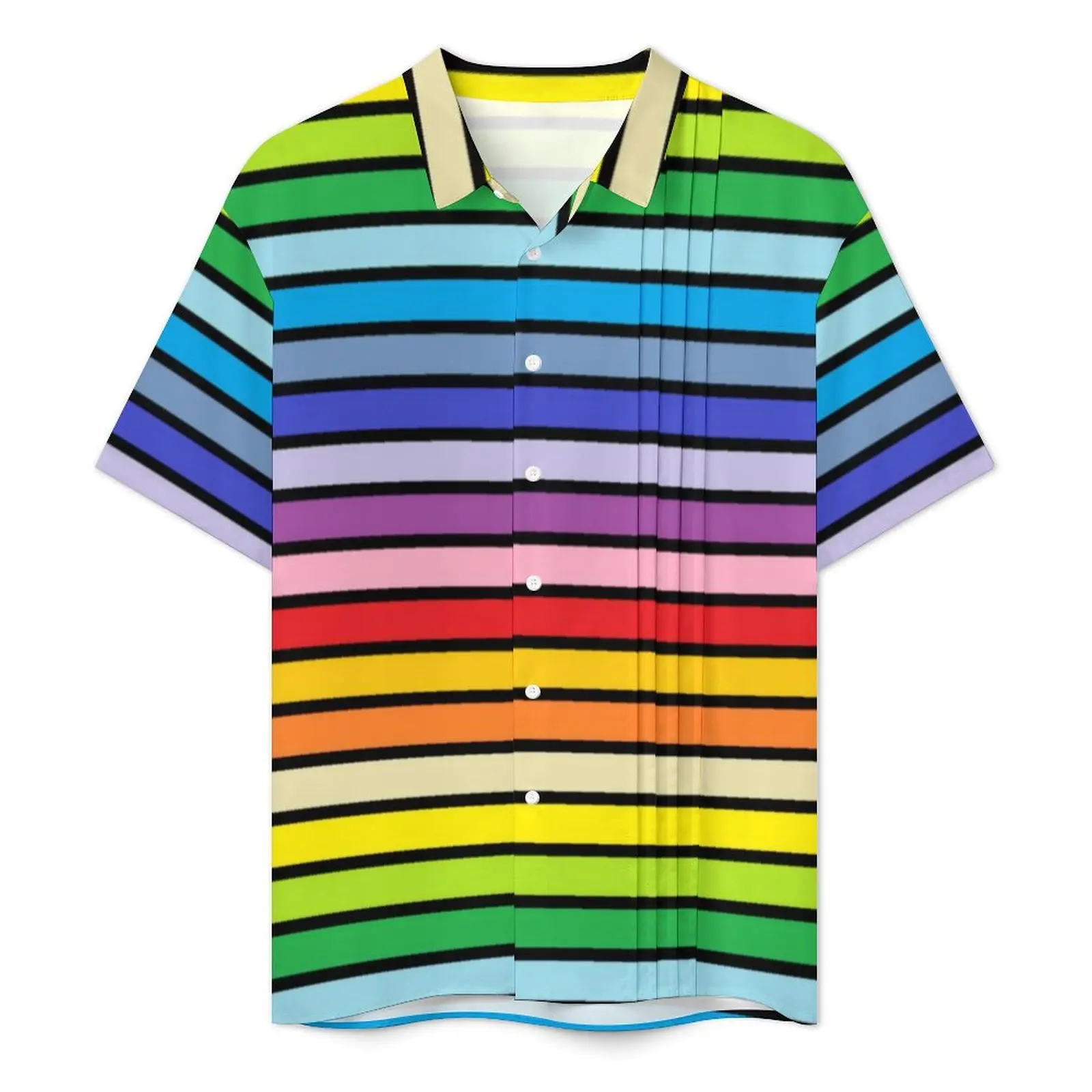 Rainbow Stripes Summer Shirt For Men Beach Black Lines Print Casual Shirts Short Sleeves Y2K Graphic Loose Oversized Blouses