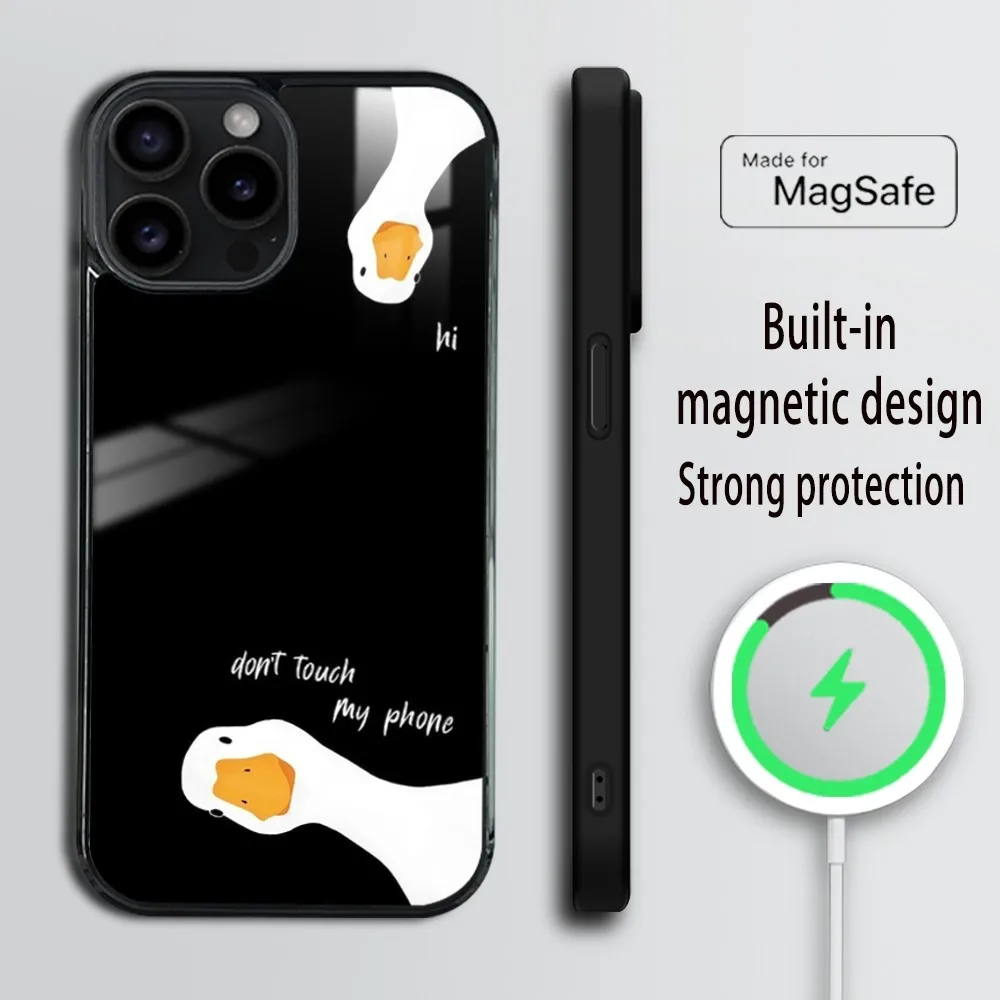 New Fun Duck Goose Phone Case For iPhone 16 15 14 13 12 11 Pro Max Plus Mini Magsafe Mirror Wireless Magnetic Cover