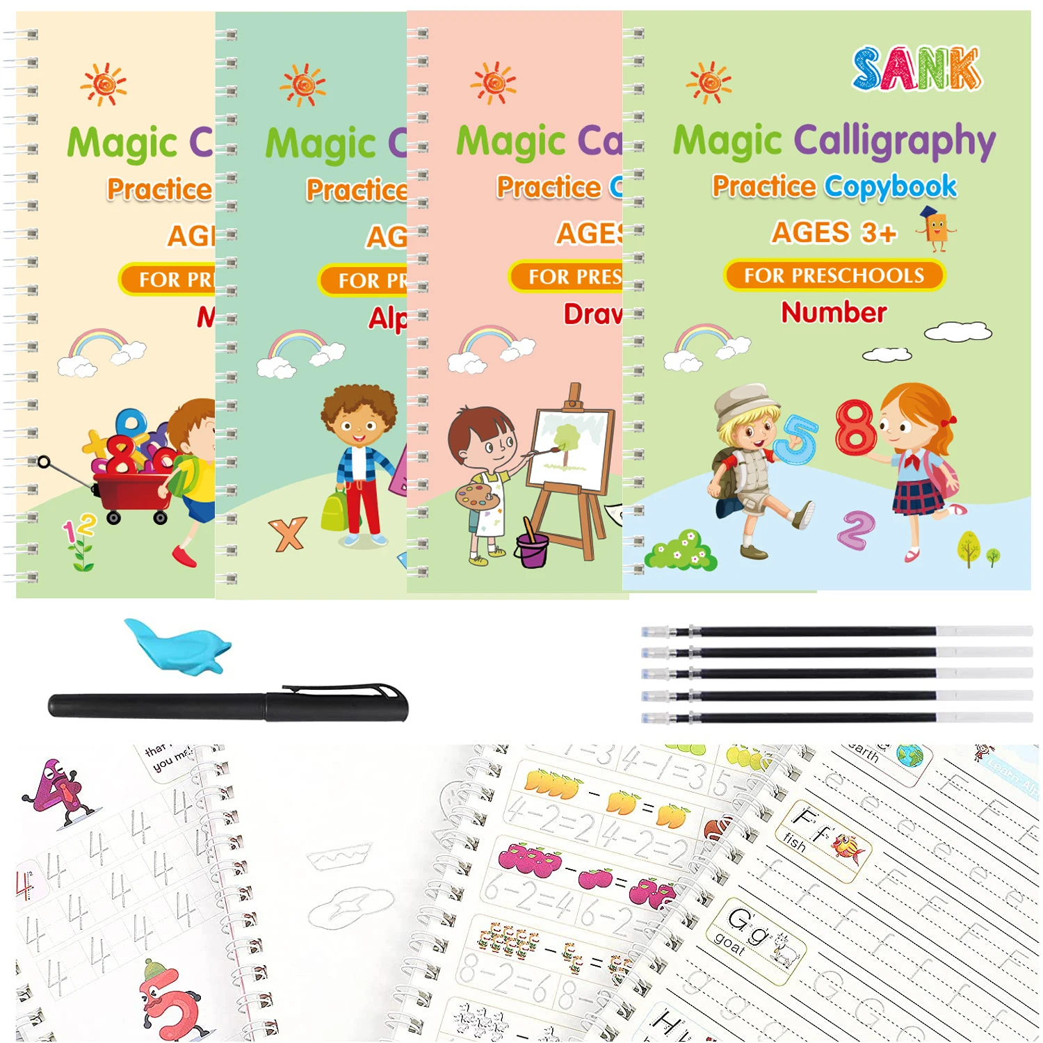 SANK Montessori Reusable Magic Book Calligraphy Copybook Children's Notebook for Calligraphy Handwriting Copybook Writing Gifts