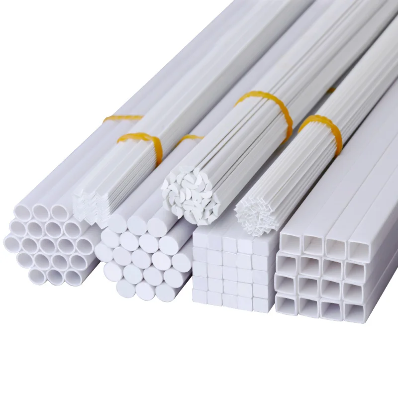 

White ABS Styrene Plastic Pipes 20pcs 50cm Hollow Round & Square Sticks Model Building Construction Material