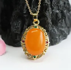Natural Amber Necklace Women Fine Jewelry Genuine Baltic Yellow Amber Emerald Zircon Ruby Luxury Pendant Gemstone Necklaces