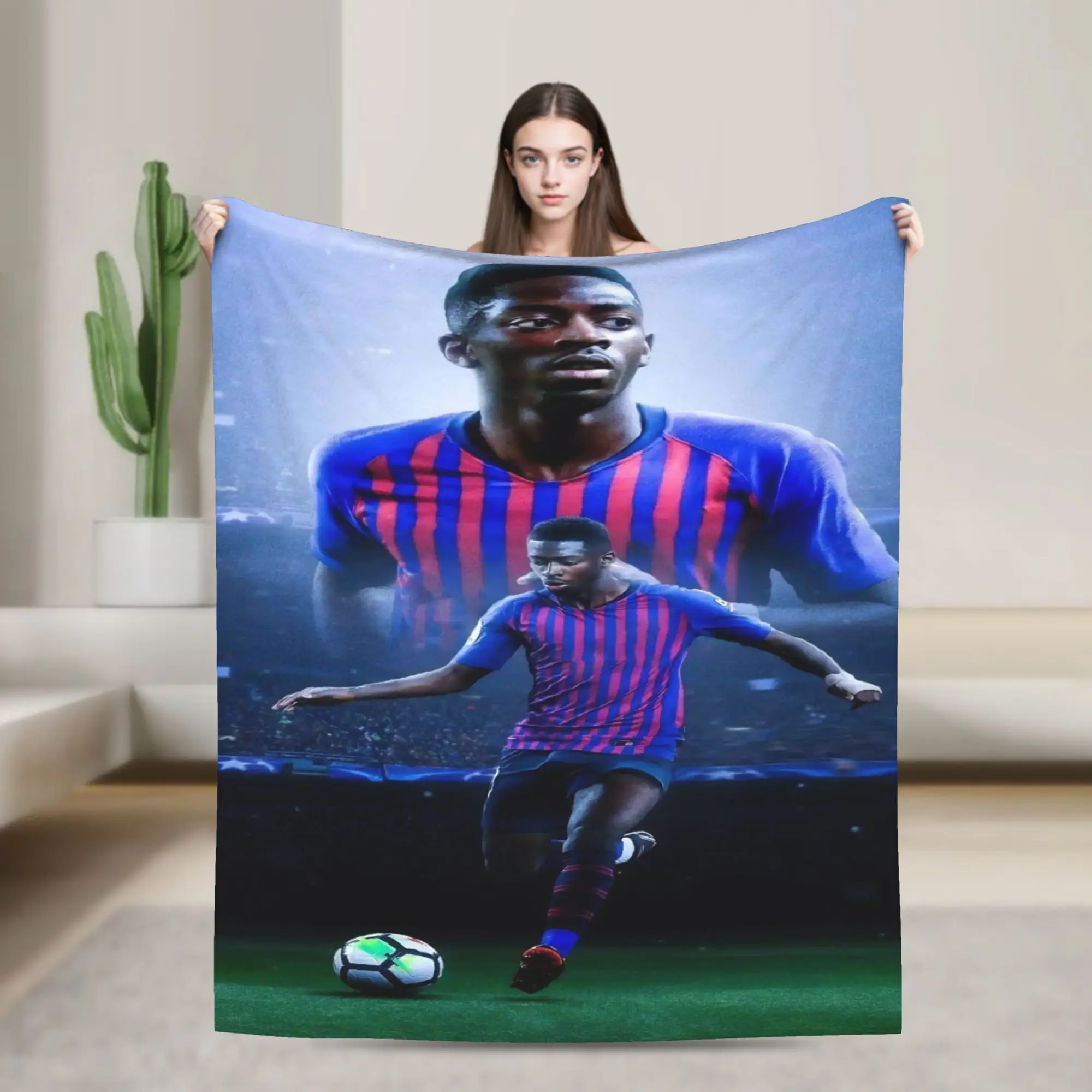 Dembele Number 10 Flannel Blankets Soccer Funny Throw Blanket for Home 150*125cm Plush Thin Quilt