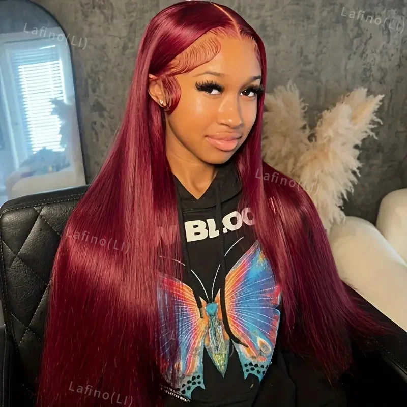 

Burgundy Red 13x6 Hd Lace Front Human Hair Wigs For Women 99j Straight 13x4 Hd Lace Frontal Wig 100% Human Hair Prepluck