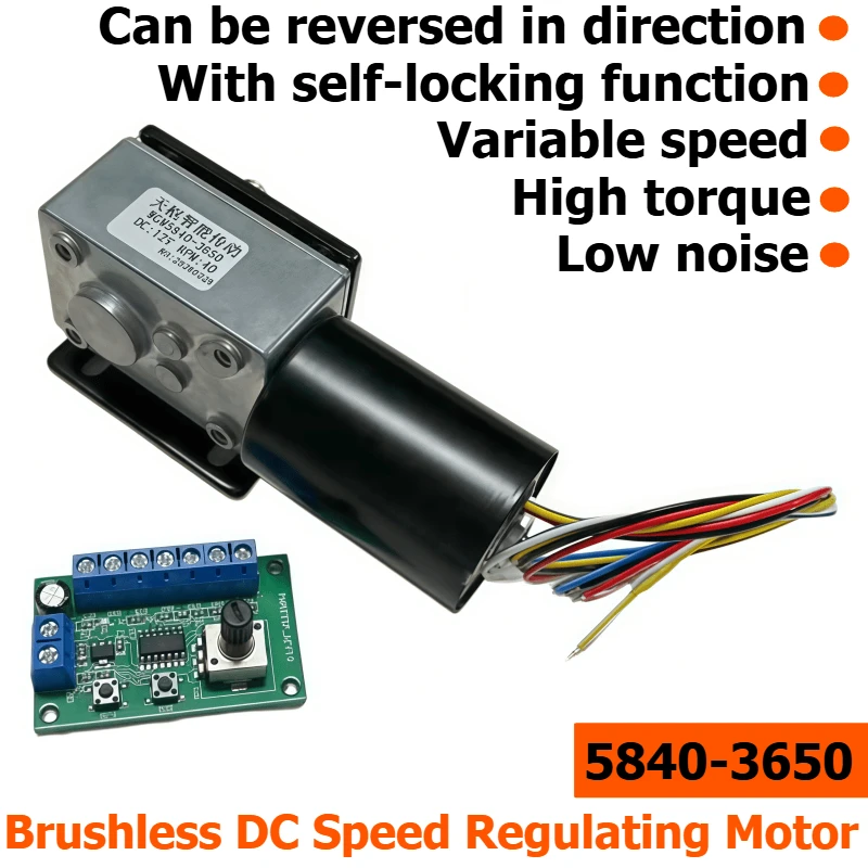 5840-3650 DC brushless turbine worm gear reducer motor 12V 24V brushless motor with self-locking brake belt speed controller