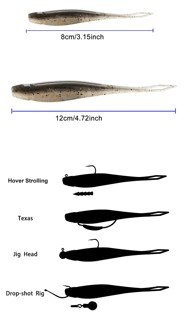 SUNMILE Shad Soft Jerkbait 80mm/120mm TPE Schwimmender Fluke Softbait, Kunstköder für Süß- oder Salzwasserbarsch – Detail 3