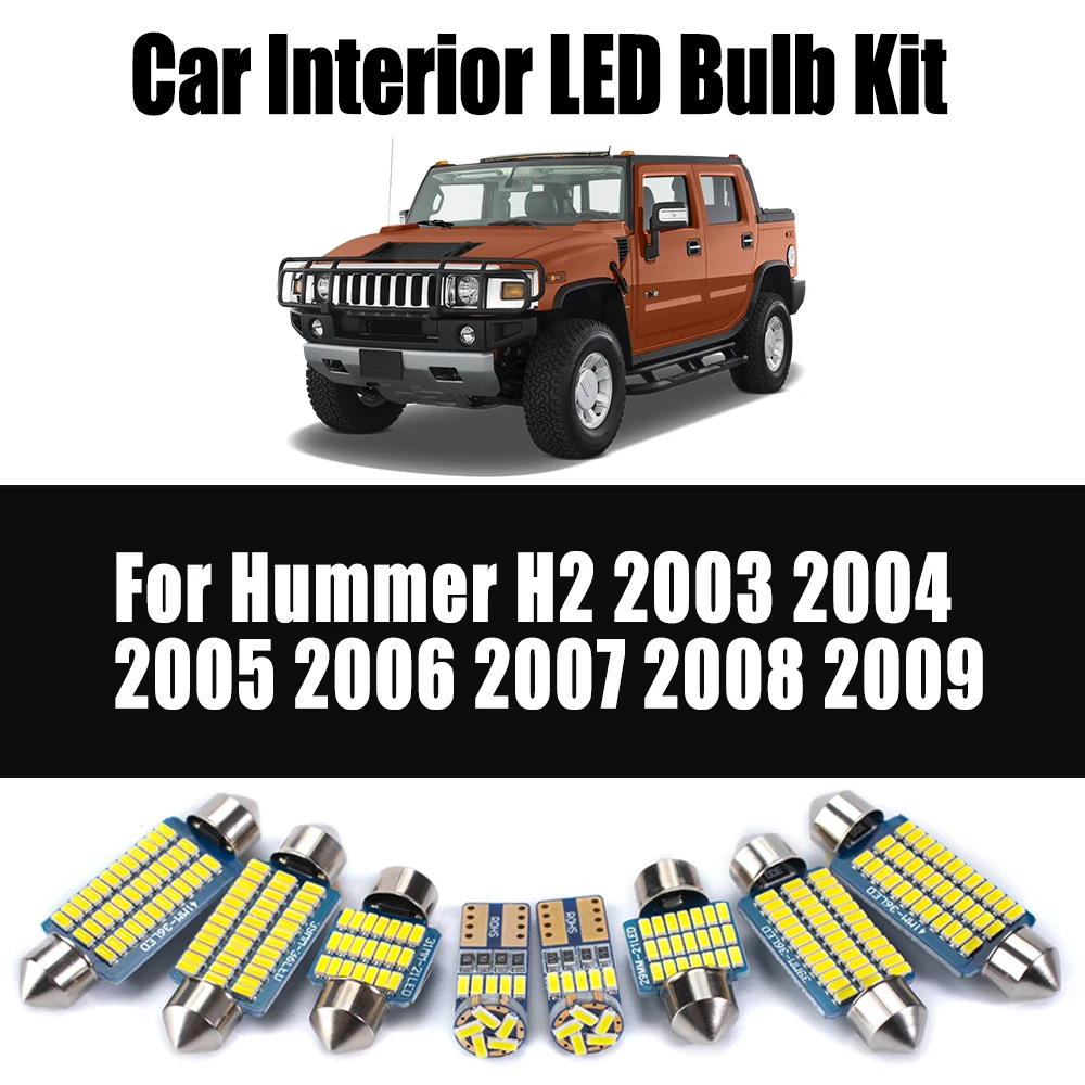 

15 шт. Canbus для Hummer H2 2003 2004 2005 2006 2007 2008 2009 салон автомобиля светодиодный купольный светильник для багажника с картой, комплект ламп для чтения, аксессуары