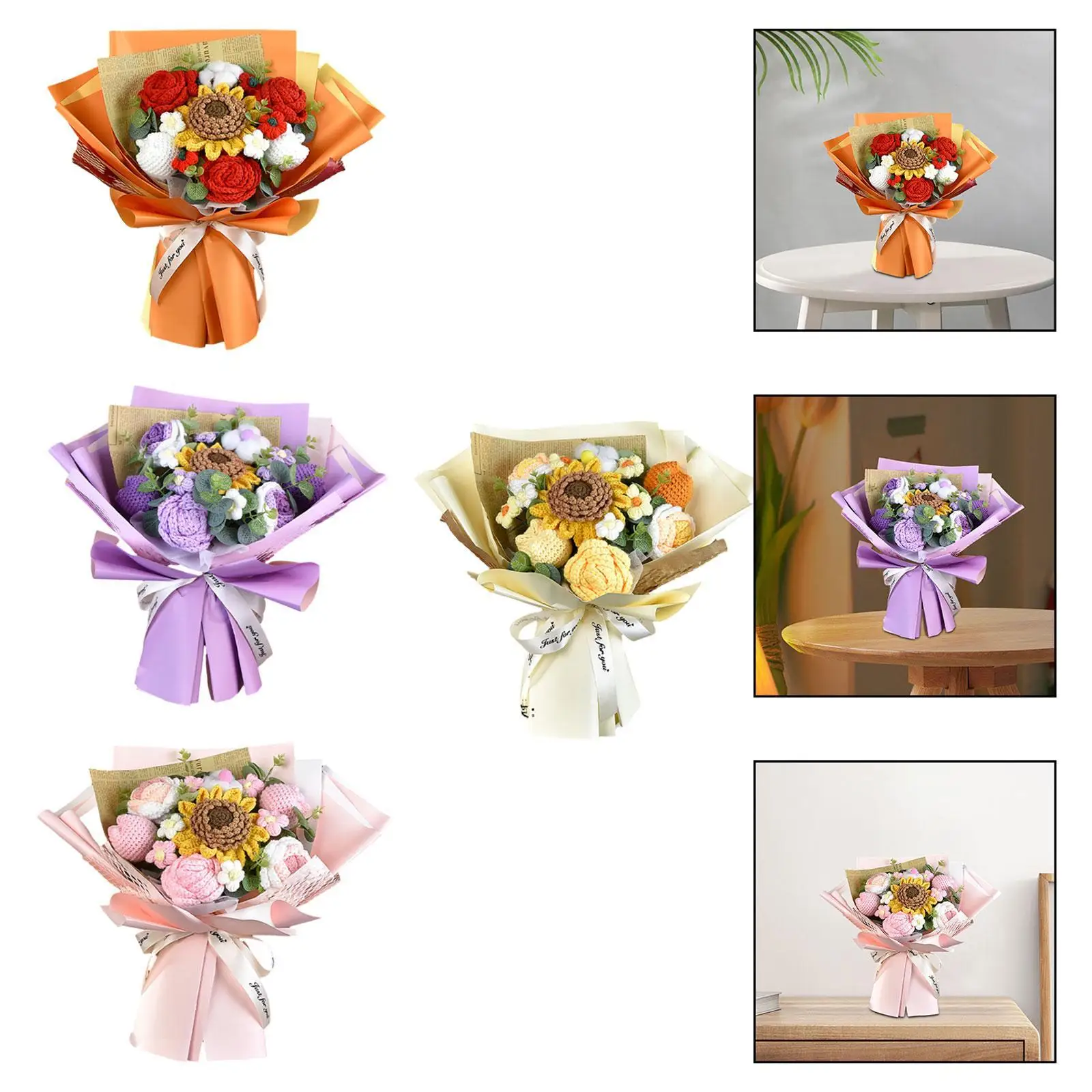 

Искусственные подсолнухи для декора вечеринок, вязаные крючком цветочные букеты