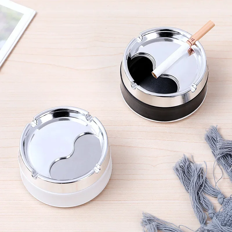 

Stainless steel ashtray sealed windproof ashtray living room home rotary thickened ashtray simple and fashionable