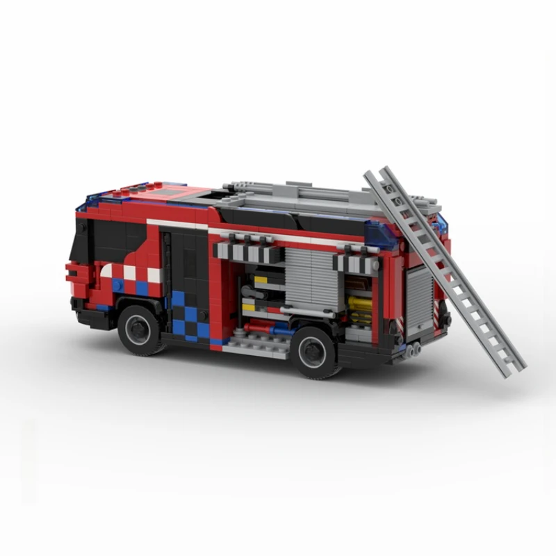 공중 플랫폼이있는 MOC 소방차 빌딩 블록, 구조 미션 모델 키트, 성인 어린이 선물을위한 비상 차량 세트
