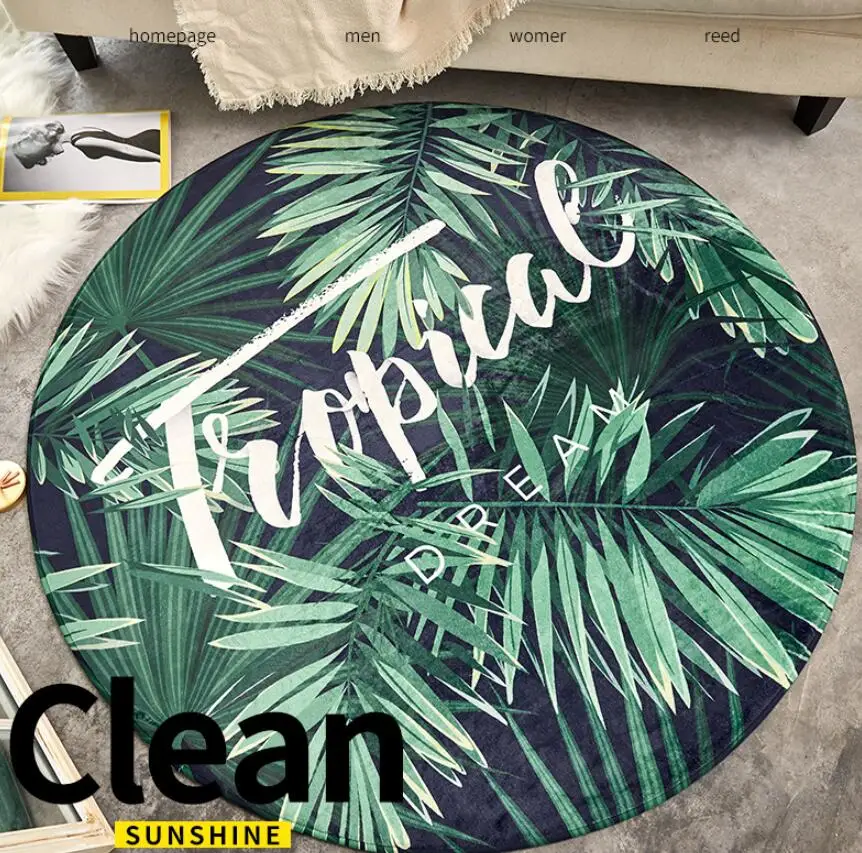 Nordic Tropical Palm Leaf Carpet Rug Green Plant Printed Rug Rug Round Carpet For Living Room Soft Carpets Bed Room Bedside Mat