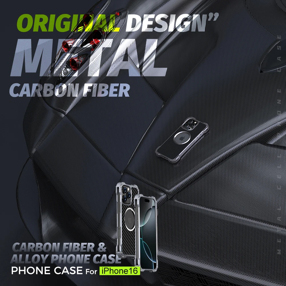 Phone Case For iPhone 16 Pro Max 16 Plus 2 Layers Metal Screw Bumpers Aluminum Shockproof Anti-scrach Carbon Fiber PC Back Cover image 6