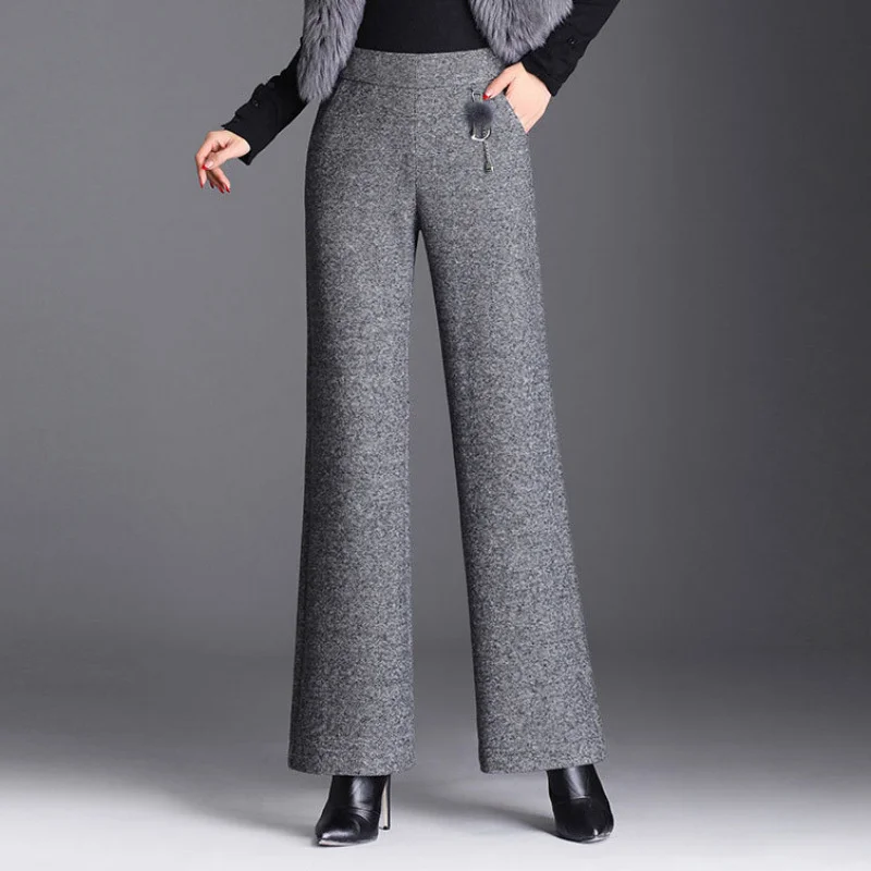 New Autumn Winter  Woolen Pants Women Slim Western-style Woolen Pants Female  Trousers Casual High Waist Straight Trumpet Pants