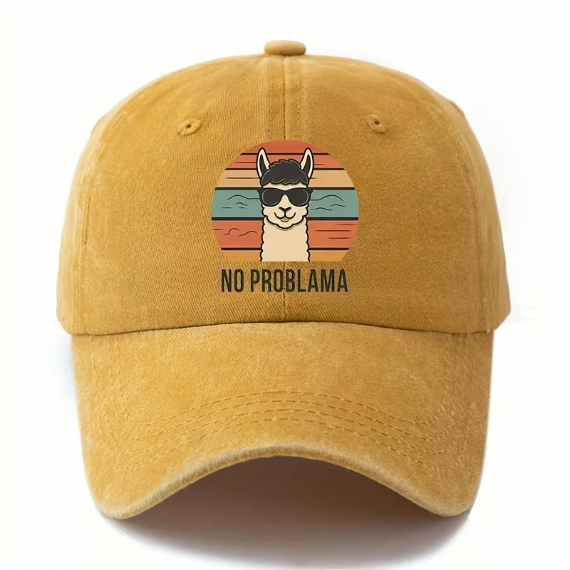 Gorra de béisbol de alpaca de dibujos animados masculina y femenina con ala curva adecuada para actividades al aire libre como acampar y viajar