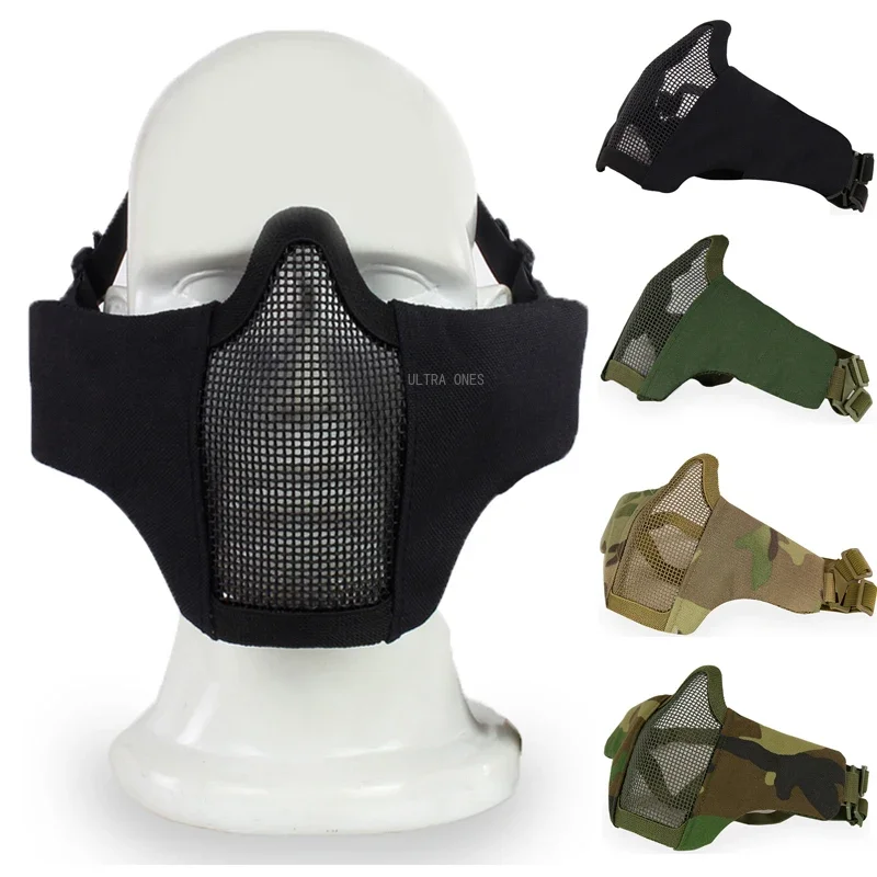 Máscara táctica de media cara para tiro de Paintball, máscaras de protección de malla metálica de acero, accesorios de protección facial para caza al aire libre