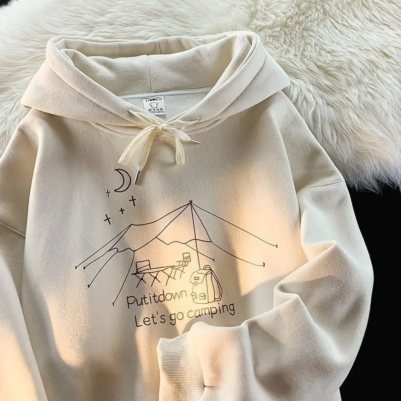 

American casual simple ins hooded sweatshirt couple wear trendy student autumn and winter loose tops for men and women clothes