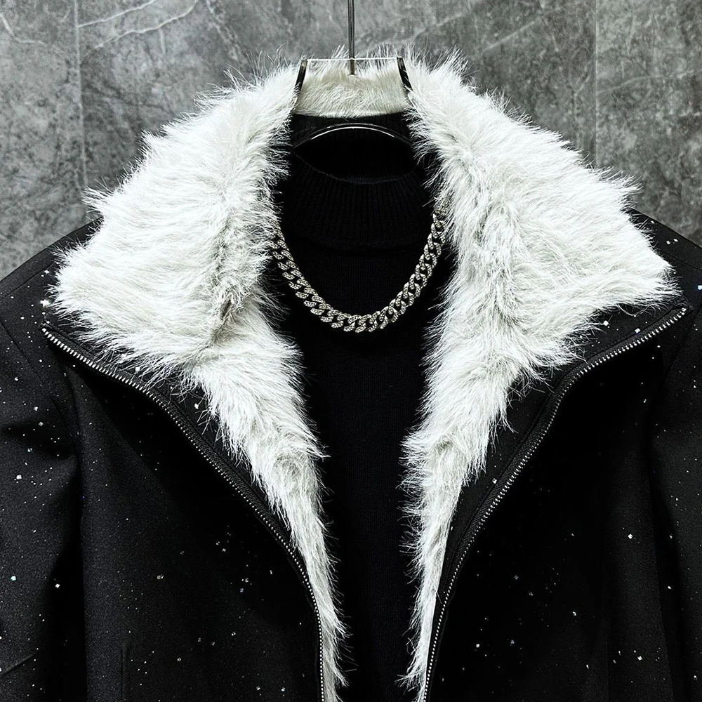 Mens Spring Jacket Night Sky Fur Collar Warm Casual Streetwear Fashion Youth Outdoor Long Sleeve Top Men'S Clothing 2026 New