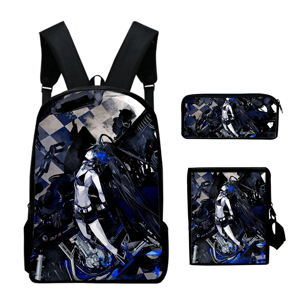 Harajuku Novelty Black Rock Shooter 3D Print 3pcs/Set School Bags Laptop Daypack Backpack Inclined shoulder bag Pencil Case