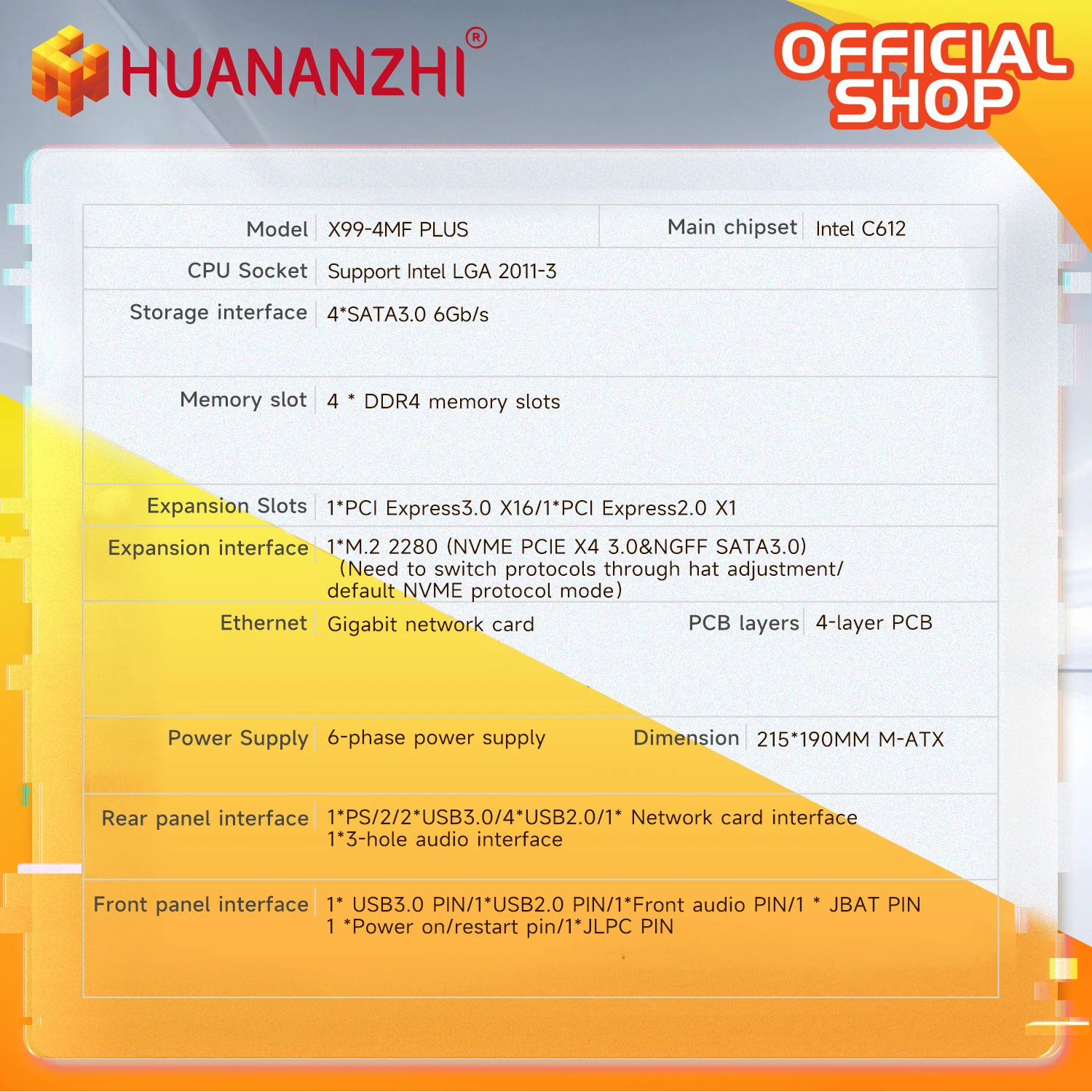 HUANANZHI X99 4MF plus LGA 2011-3 Xeon Motherboard DDR4 Memory Support NVMe SATA for Gaming And Business Use with TPM2.0