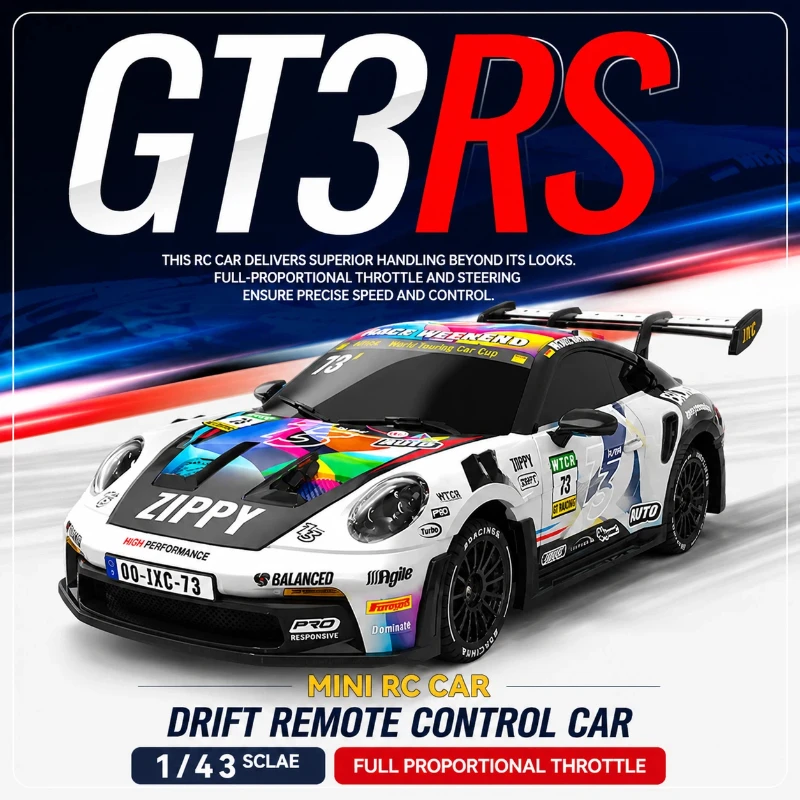 1:43 PO4302 New Arrival 4WD High Speed RC Drift Racing Car 20KM/H Full Proportional Throttle Complete LED Lighting Hobby Toy