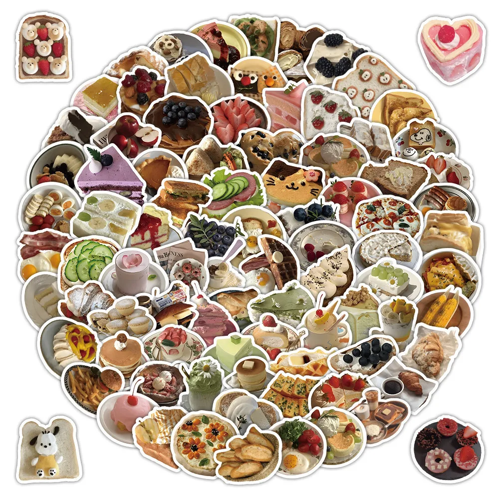 Realistic Food Waterproof Stickers (103PCS) - Cute DIY Decor for Phone Journal Laptop Water Bottle Peel Joy Sticker Store