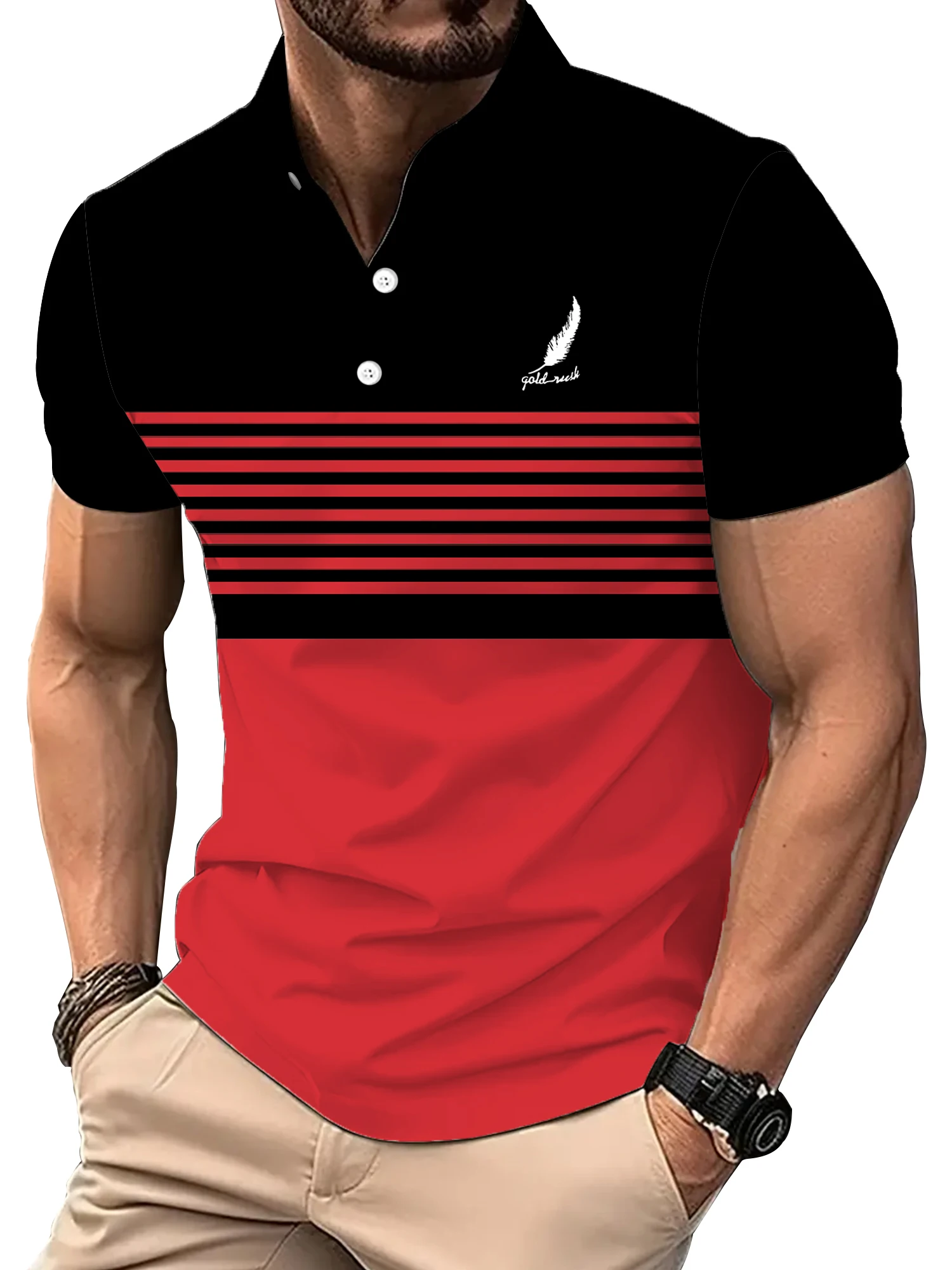 2024 Golf Wear Men Fashion Short -sleeved Striped Stamps Poloshan Casual Lapel POLO Shirt Men's Clothing Tops