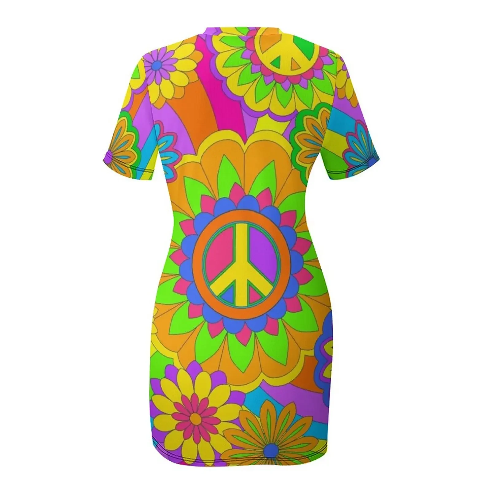 Abito a maniche corte con motivo floreale arcobaleno psichedelico, abito estivo 2025, abiti da ballo per donna, abito lungo da donna