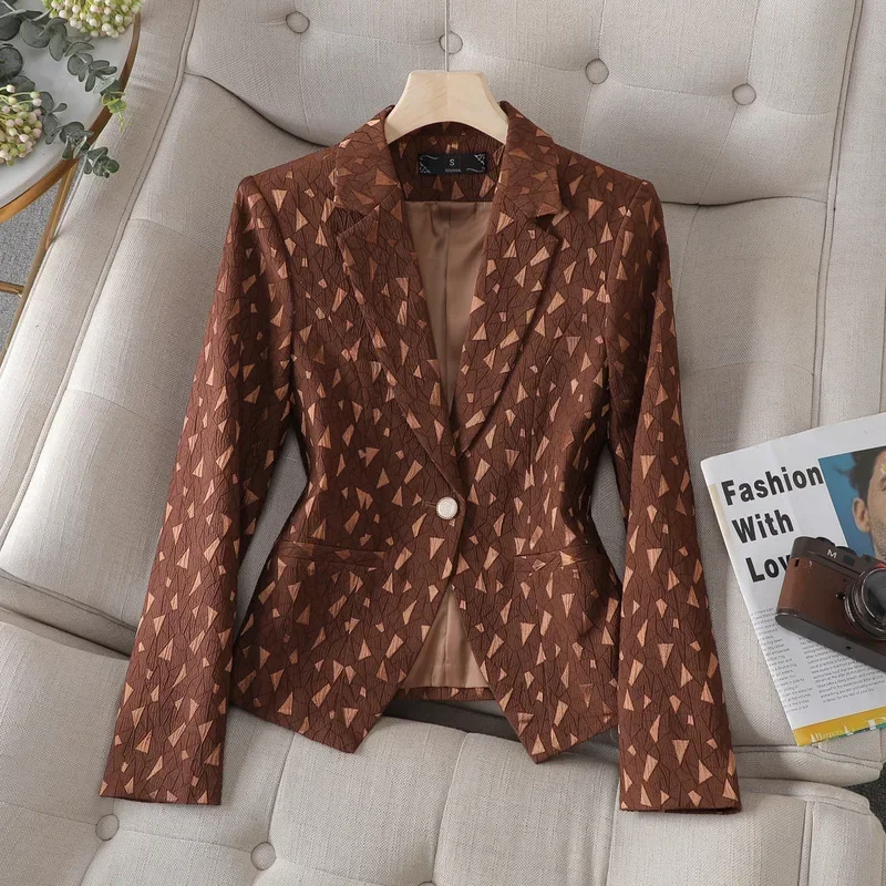 

Triangle Pattern Women Suit 1 Piece Blazer Brown Spring Office Lady Business Work Wear Elegant Girl Jacket Coat Prom Dress