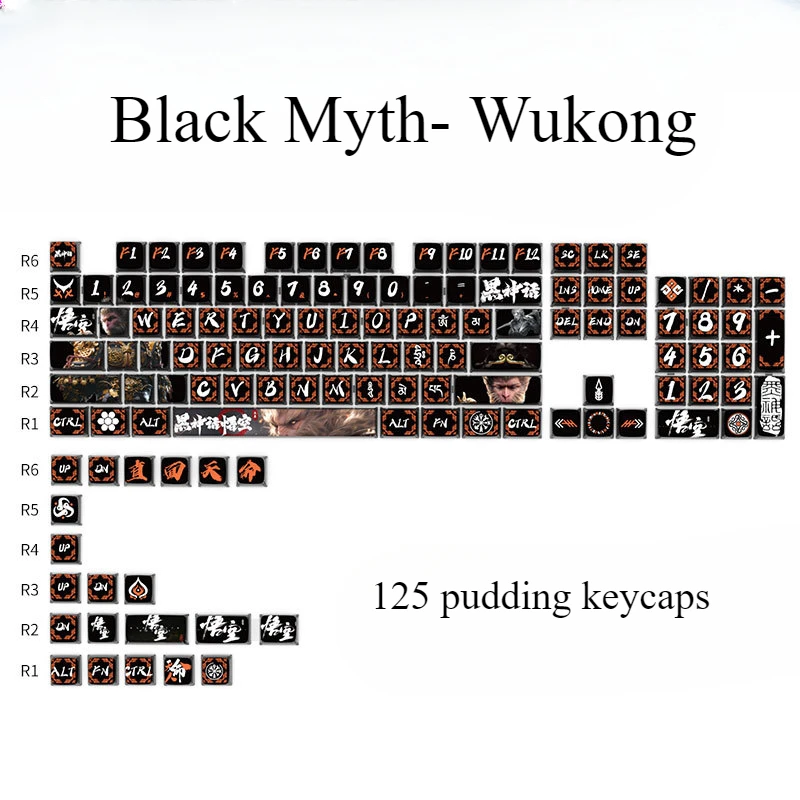 

Black Myth - Wukong 125keys Transparent Keycaps CHERRY PBT PC Game Accessories DIY Black Pudding Game Keycaps