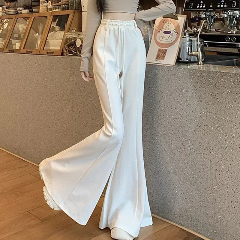 Filles concepteur taille haute pantalon évasé dame coréenne coupe ajustée pantalon décontracté femmes Chic cordon jambe droite pantalon