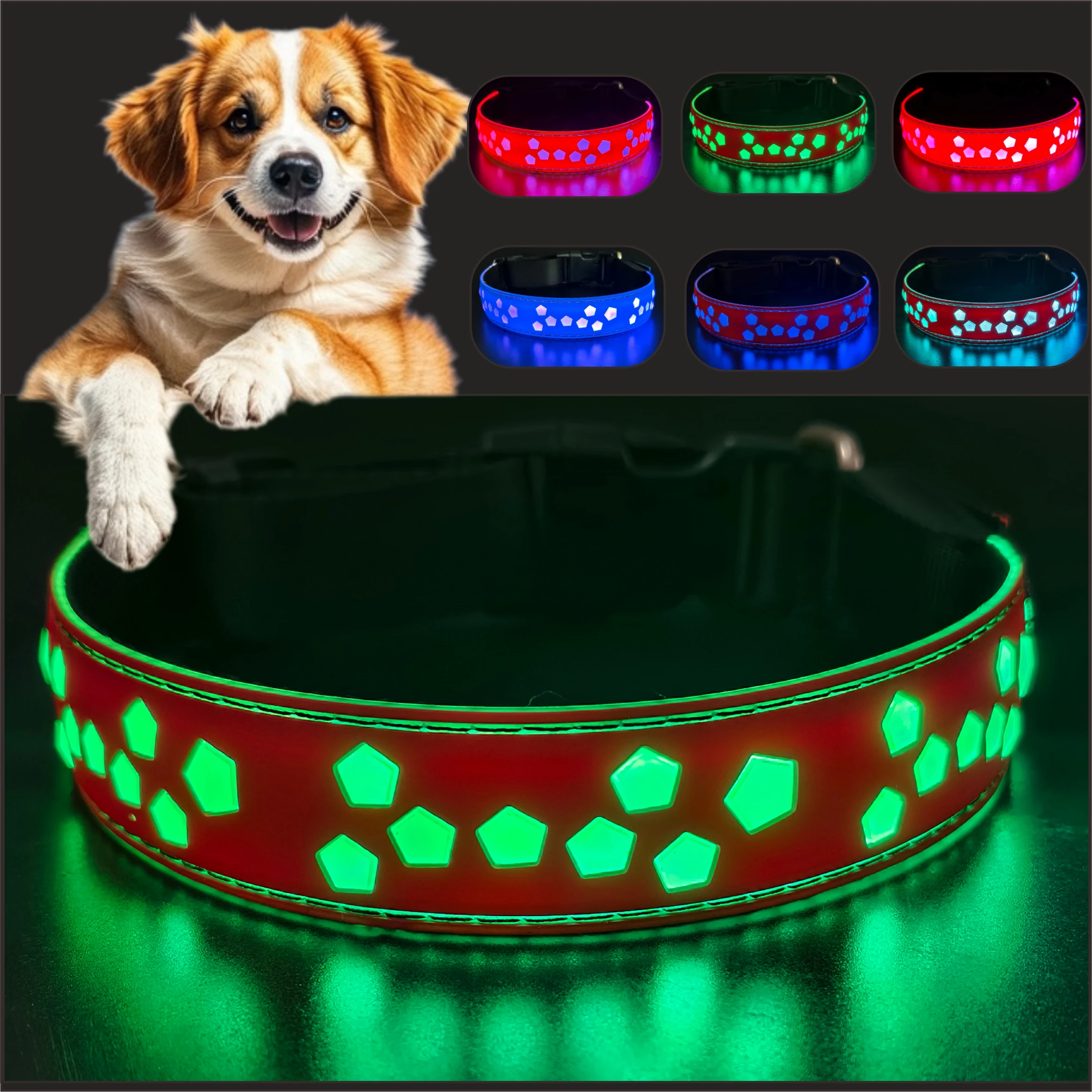 CC SIMON light up flashing  led dog collar ,15 modes USB c recharge ,3D  Star soft material for dog