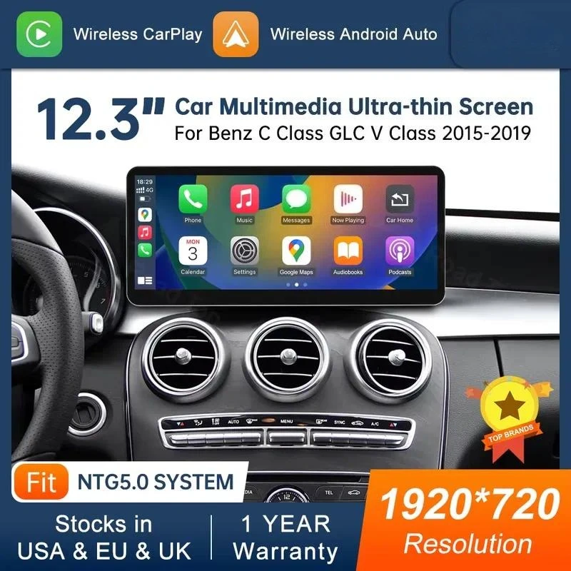 2026 hot sale 12.3 inch Multimedia Display for C Class W205 GLC V Class W447 NTG5.0 Touch Screen Wireless Carplay