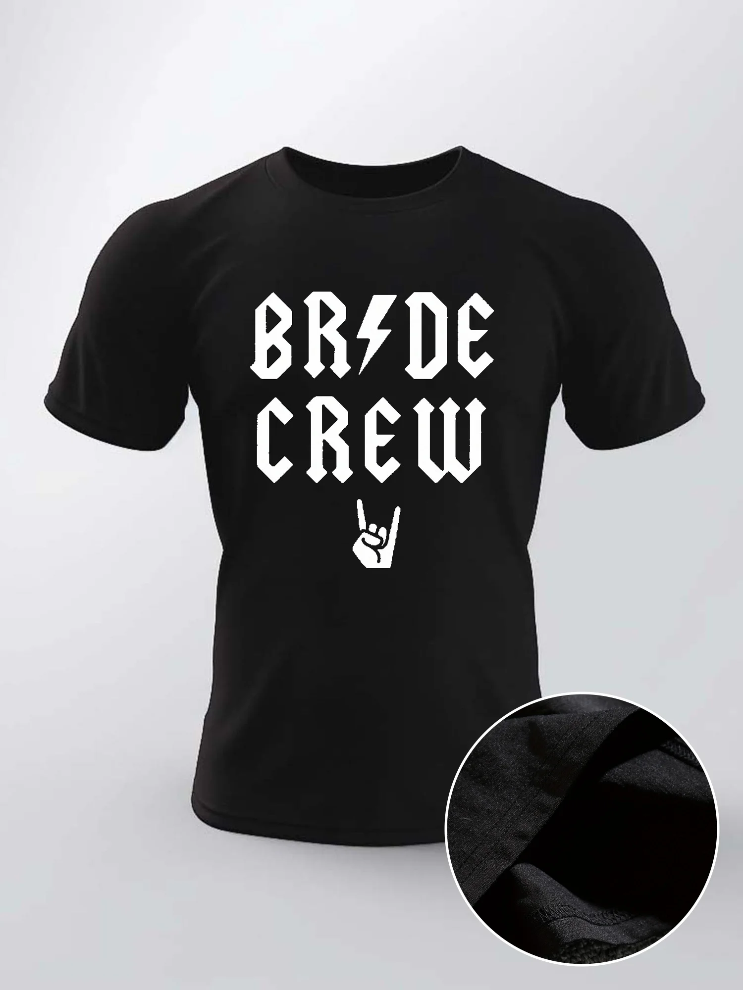 

Мужская повседневная черная футболка из полиэстера с рисунком «Bride Crew» с белым геометрическим принтом, круглым вырезом, можно стирать в машине