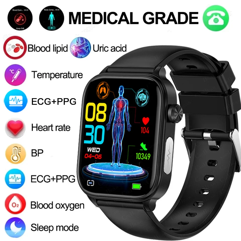 

2026 New Health Analytics Smart Watch ECG+PPG Uric Acid Blood Lipids Body Fat Monitoring ECG+PPG BT Call Smartwatch Men Women