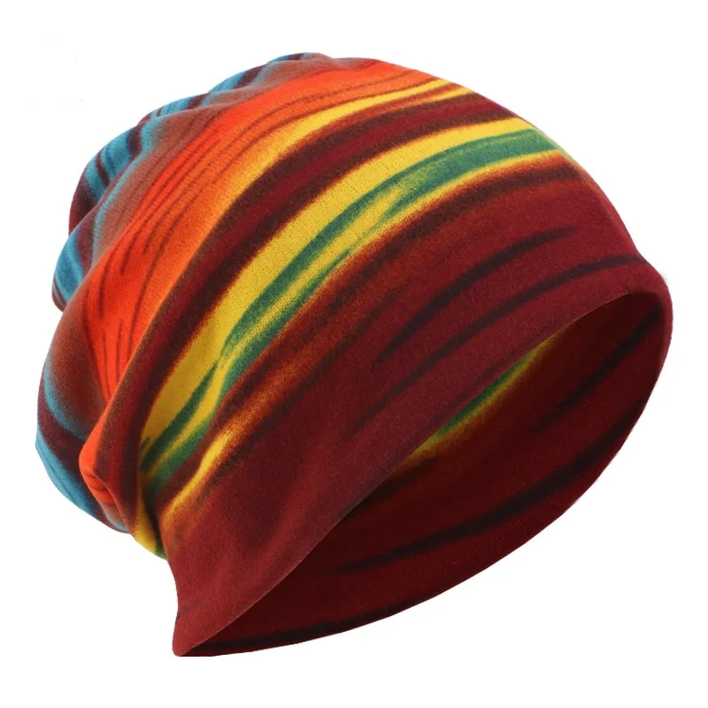 Spring  Autumn Early Winter Printed Rainbow Color Double Windproof Keepwarm Cap Skullies&Beanies