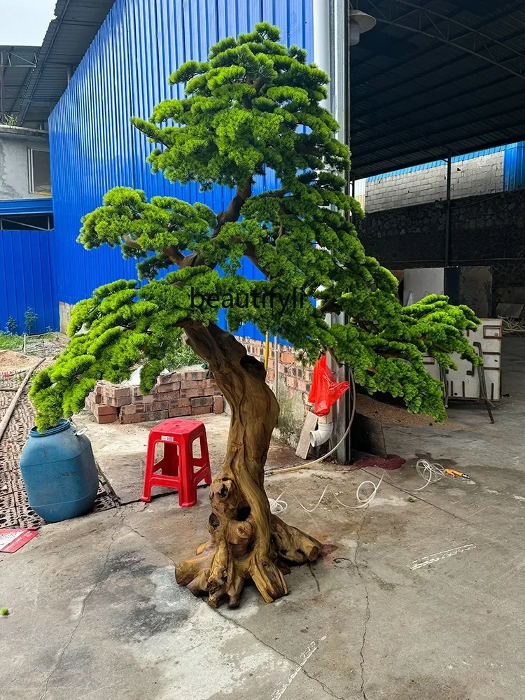 

Artificial Welcome Pine Garden Pine Indoor Artificial Tree Hotel Mall Root Carving Decoration