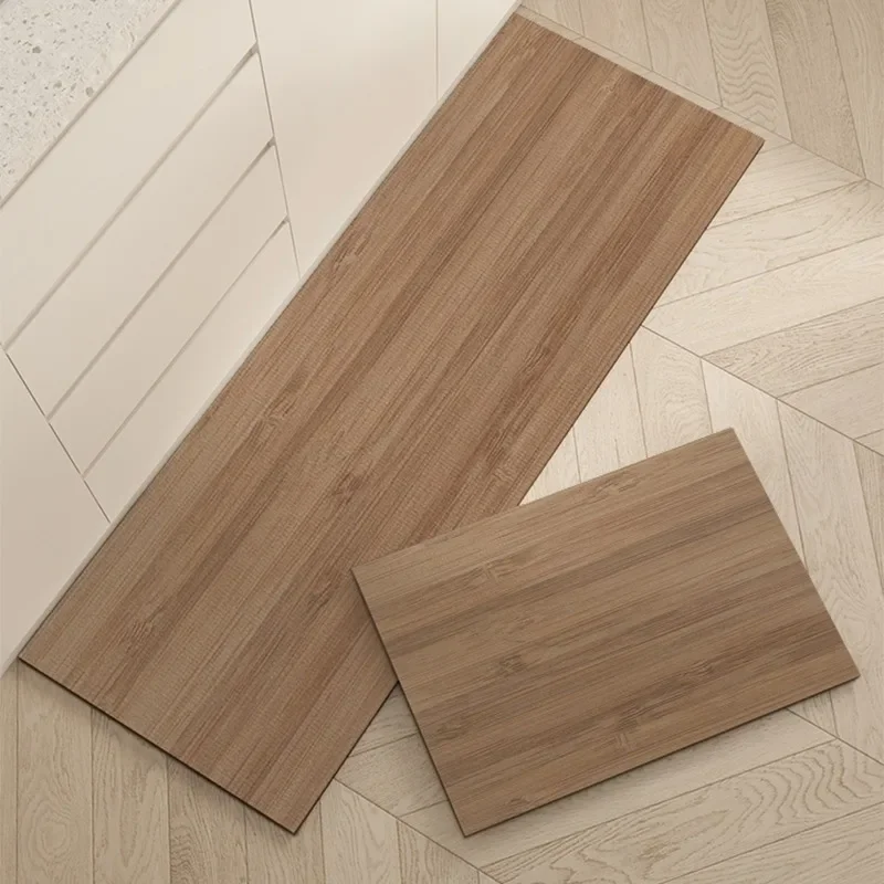 Kitchen Rugs Waterproof Non-slip Pvc Floor Mat Imitation Wood Grain Carpet Leather Rug Long Size Home Decoration Foot Mats