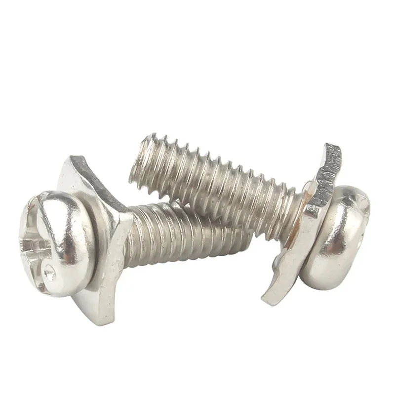M3 M3.5 M4 M5 Nickel Plated Cross Round Head Square Combination Screws Cross Pan Head With Square Washer Flat Head Bolt