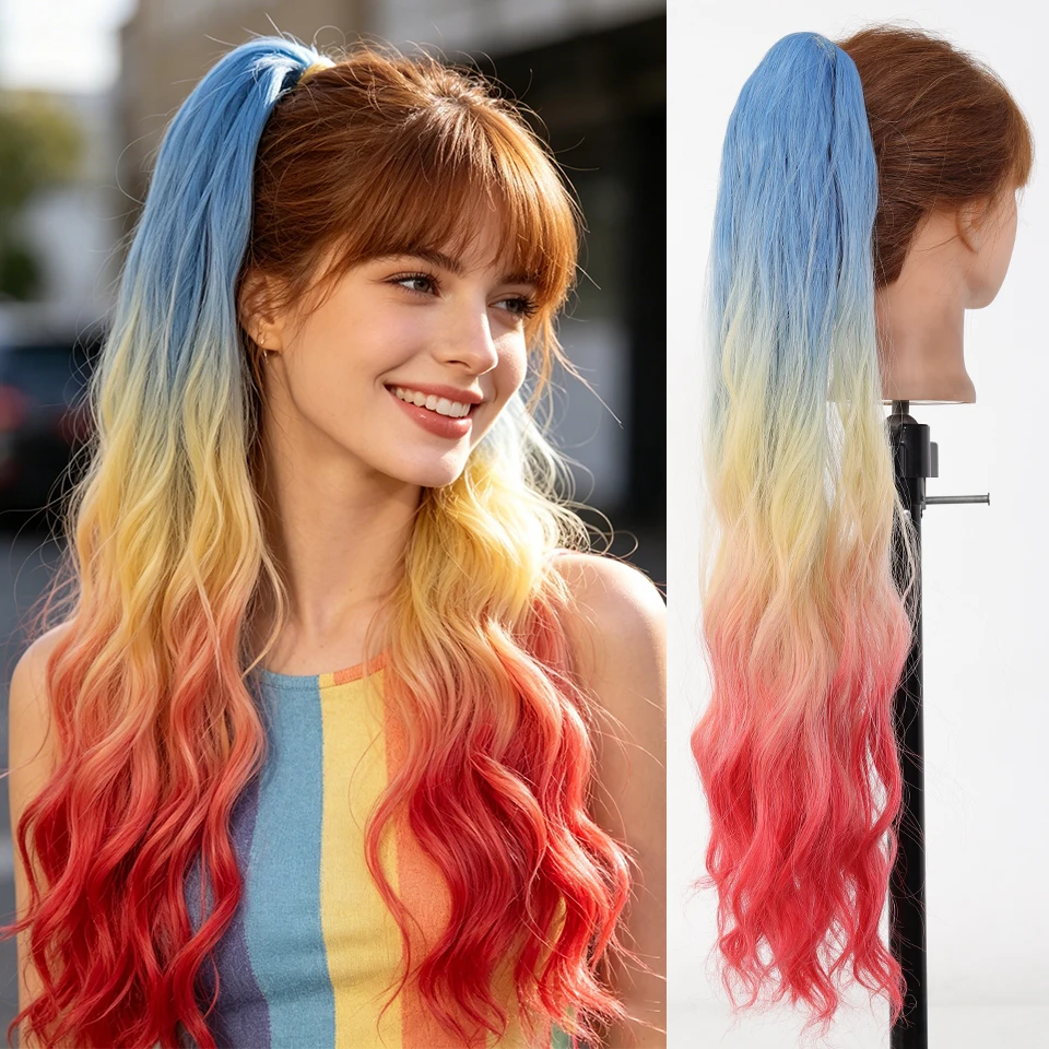 extensao-de-cabelo-sintetico-rabo-de-cavalo-ombre-arco-Iris-com-presilha-de-garra-rabo-de-cavalo-longo-ondulado-para-mulheres-uso-diario-e-festas