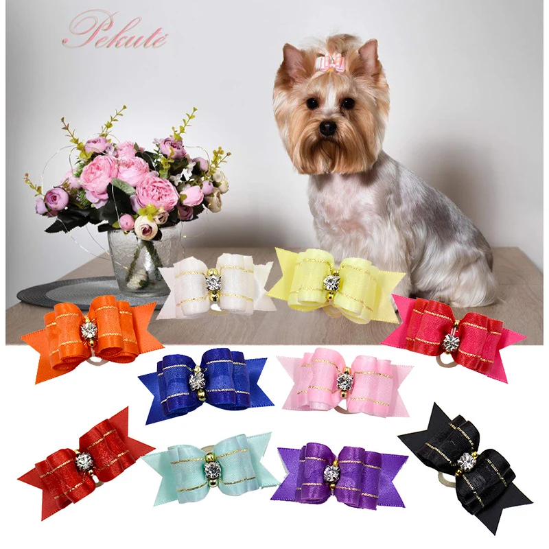 10 pièces, 20 pièces/lot, nœuds de poils de chien, bande de caoutchouc, couleurs mélangées, toilettage pour chat, fait à la main pour animal de compagnie, chiot, chat, Mini nœud papillon, accessoires