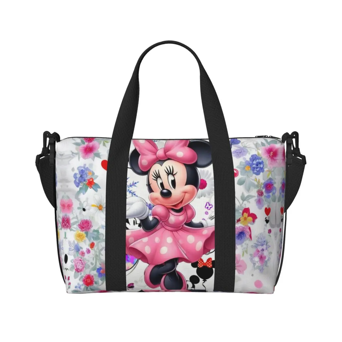 

Custom Large Minine Mouse Tote Bag Women Pink Pattern Cute Print Animation Shopper Shoulder Beach Gym Travel Bag
