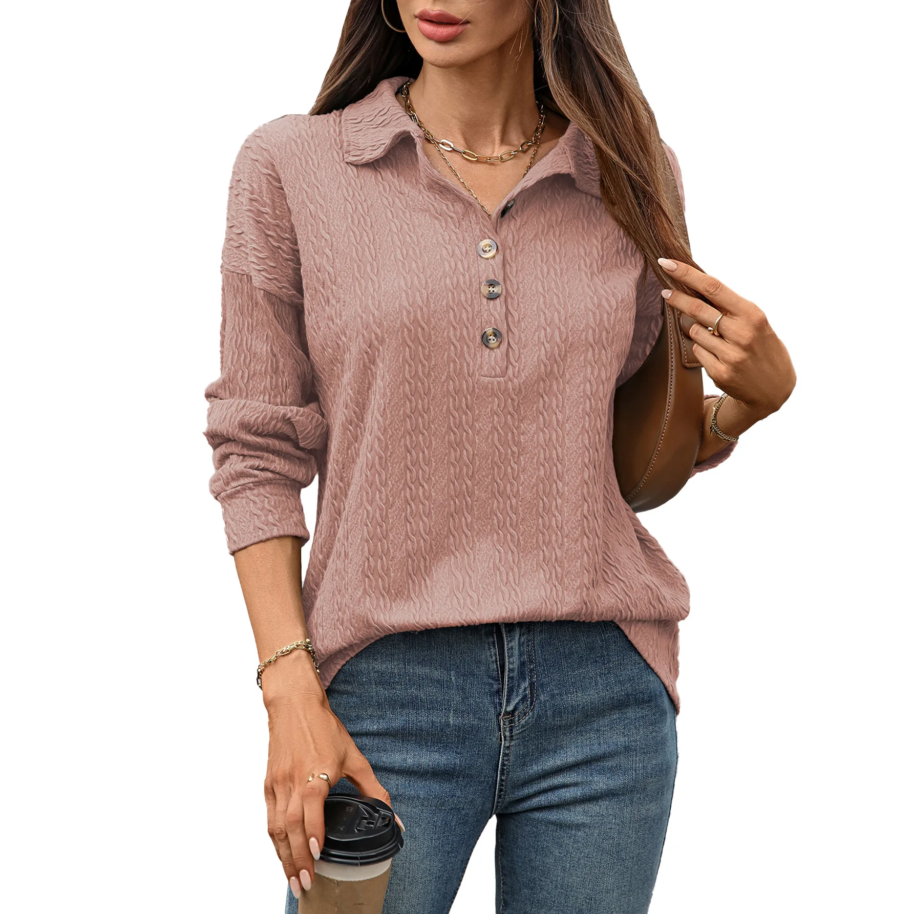 

2025 Clothes For Women Maglioni Lapel Half Button Long Sleeve Autumn Winter New Women's Versatile Commuting Style Loose Pullover