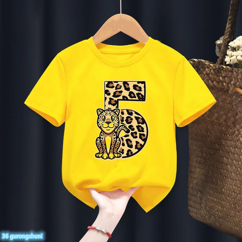 T-Shirt For Boys Funny Animal Leopard 1-10th Birthday Number Print Kids Clothes T Shirt Summer Boys Birthday Clothes Baby Tshirt