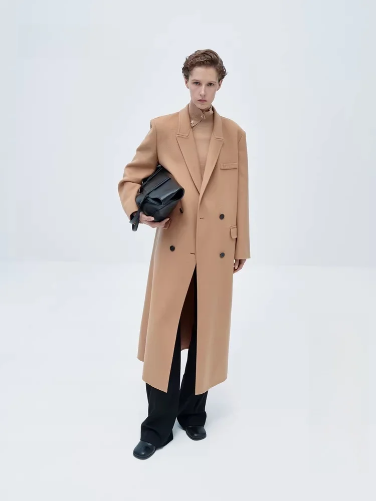 

Retro Woolen Suit Jaet Women's Winter Long Edition EBC4OVC008 Faionable Wool And Camere Outerwear Double Breasted