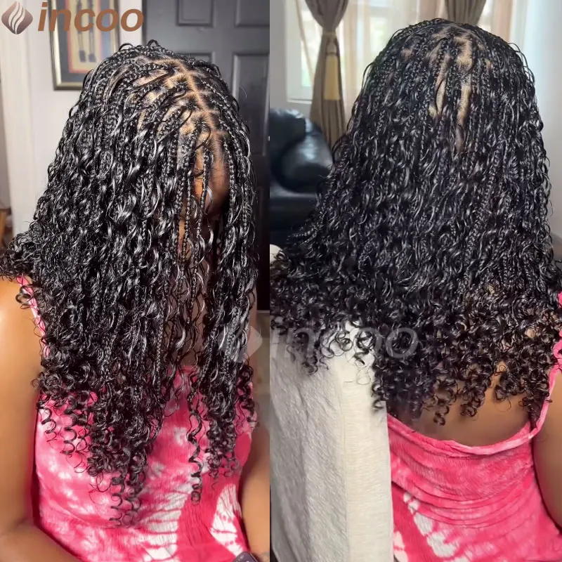 Sintético curto Bob caixa trançada perucas para mulheres negras, tranças jumbo, cabelo curto africano boho trançado, extensões, 12"