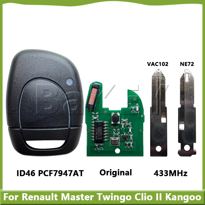 

For Renault Master Twingo Clio II Kangoo ID46 Chip PCF7947AT 433MHz NE72/VAC102 Blade 1 Button Slide cover Car Remote Key
