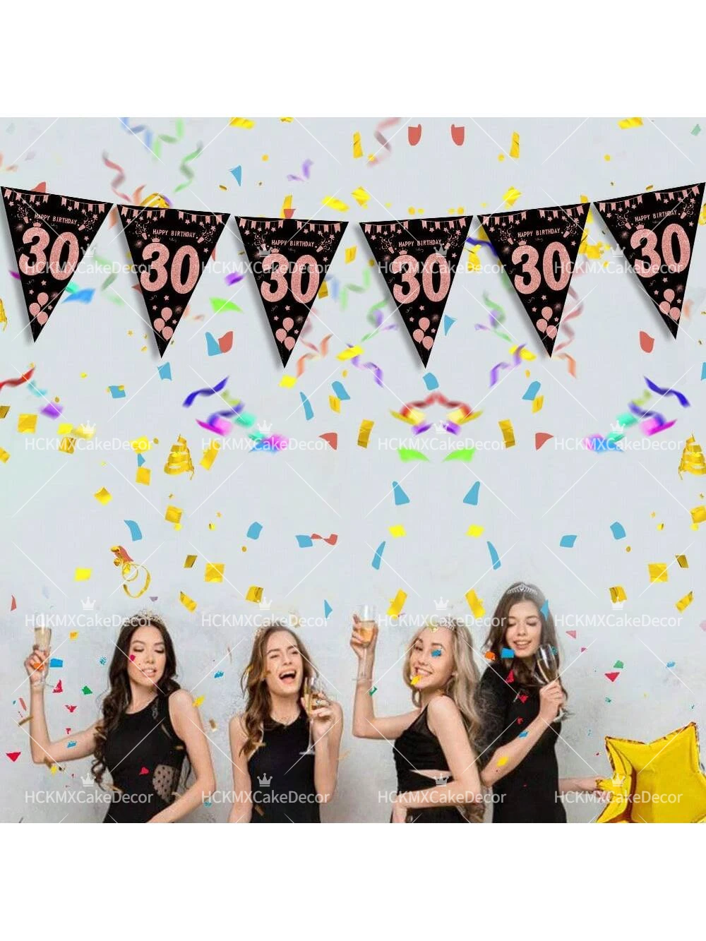 1 Set Happy Birthday Wimpelkette 30./40./50./60./70./80. Geburtstag Partydekoration Dreieckige Flaggen-Girlande für Meilenstein-Geburtstagsfeier – Detail 3