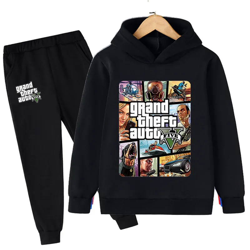 Conjunto de Sudadera con capucha y pantalones de Jogging para niños, chándal de primavera y otoño, Gta 5, 2 piezas, 3 a 13 años