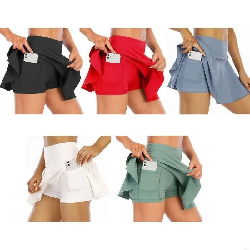 

L5YC Women's Tennis Skirt Athletic High Waist Golf Skorts with Pockets Inner Shorts Sport Workout Pleated Skirt Skorts Gifts