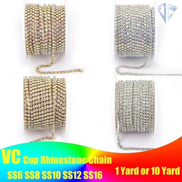 1 stoczni 10 jardów/rolka SS6-SS16 brokatowy kryształowy łańcuszek z kryształkami przyszywany klej do ubrań DIY dodatki krawieckie wykończenia łańcuszek z kubkiem