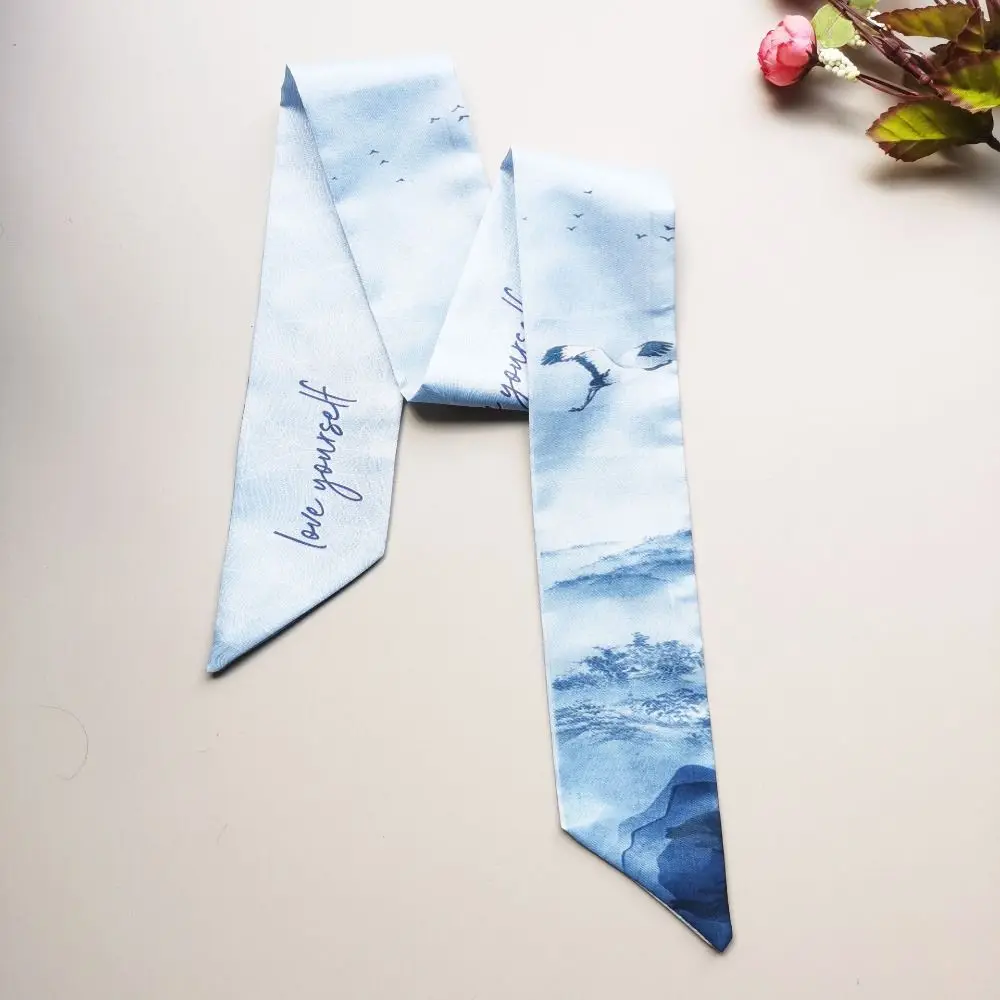 

Retro Floral Headband Oil Painting Ribbon Headscarves Chinese Style Butterfly Tie Hair